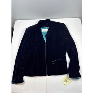 Vtg Dana Buchman Silk Blend Velvet Zip Jacket Navy French Twist Size 12 NWT